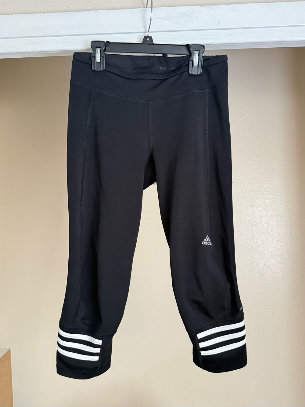 adidas Black Capri Leggings with White Stripes